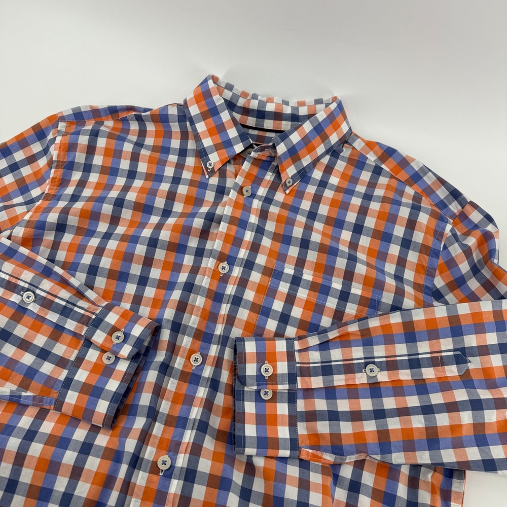 Orvis Mens Heritage Poplin LS Shirt Active Fit Orange‎ Navy Check 2ZBP-6253 New